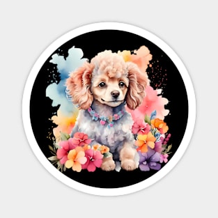 A baby poodle decorated with beautiful watercolor flowers Magnet